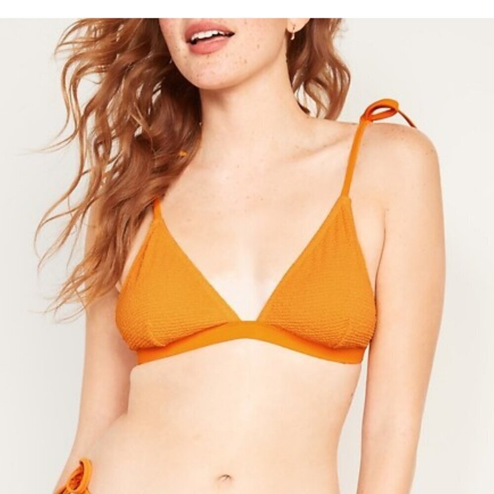 Old Navy Yellow Gold Ribbed Shoulder Tie Triangle Bikini Top NWOT